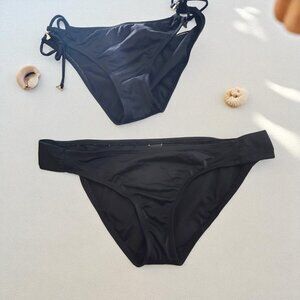 2 Black Bikini Bottoms – Roxy & Hurley Mix Lot | Low-Rise Swim Bottoms | S/M Fit